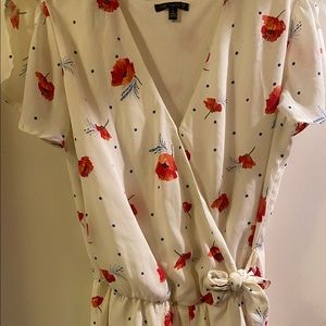 White V-Neck Romper with Flowers